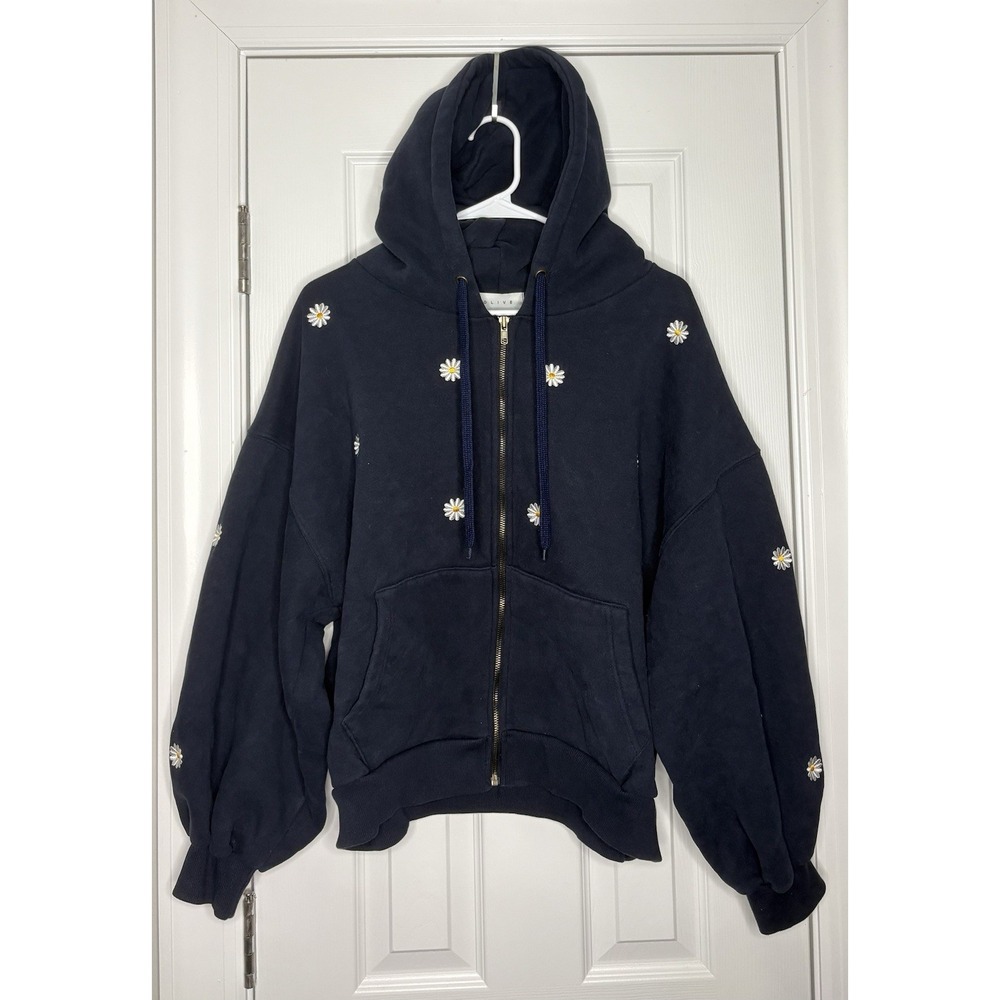 Olive Clothing‎ Women's Fleece Daisy Zip Up Hoodie Navy Blue One Size